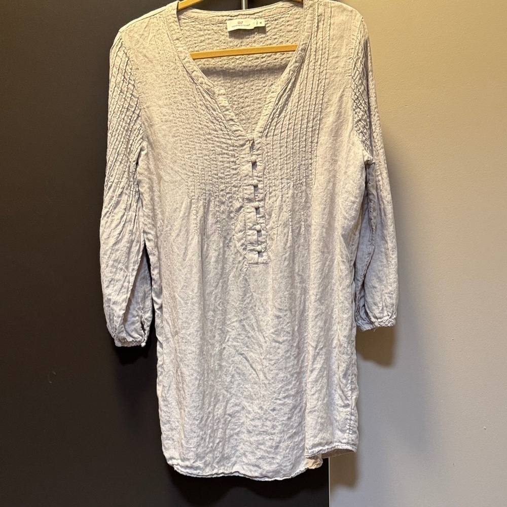 Vineyard Vines Linen Womens' Tan/Pebble Gray Tunic Cover-Up Dress Size M - Picture 3 of 10